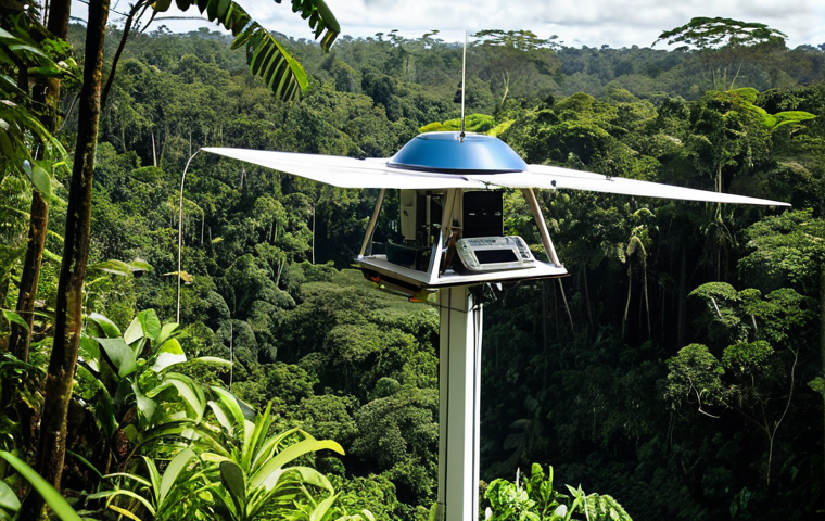Monitoring Station**

"A high-tech climate monitoring station in the Amazon rainforest, surrounded by lush greenery, monitoring atmospheric composition. Various sensors, drones, and scientific instruments are visible. Sunlight filters through the canopy. Focus on technology intertwined with nature, highlighting the need for constant data collection. Safe for work, appropriate content, fully clothed scientists working, professional environment, perfect anatomy, natural proportions, professional photography, high quality."

**