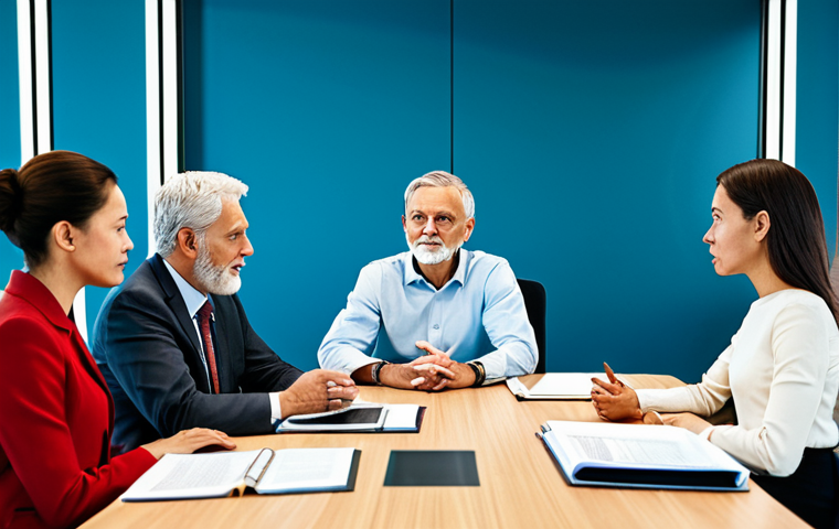 기후 엔지니어링의 지속 가능성과 윤리 - **Ethical Debate:** A diverse group of people gathered in a brightly lit conference room, discussing...