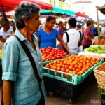 Home 20 기후 변화와 윤리적 결정 과정 - **Prompt 1: Ethical Choices at a Portuguese Market**
"A candid, sun-drenched photograph of an ad...
