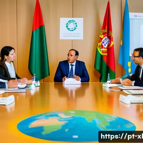 Home 30 기후 엔지니어링의 도덕적 리스크 - A diverse group of international delegates seated around a large round table in a modern conference ...
