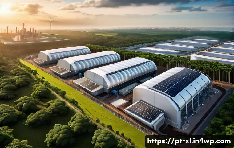 기후 엔지니어링의 경제적 수익성과 윤리 - A futuristic large-scale carbon capture facility situated on the outskirts of a bustling Brazilian c...