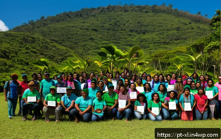 기후 엔지니어링과 지구적 정의 - A vibrant community forum in Brazil focused on reforestation projects, featuring diverse local parti...