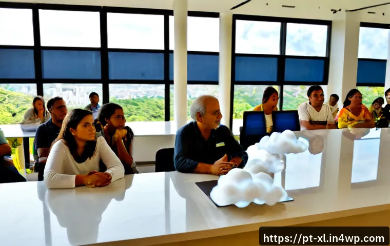 Home 17 기후 엔지니어링의 대중 인식과 윤리 - Photorealistic community forum in a bright modern civic hall in São Paulo, Brazil, diverse Brazilian...
